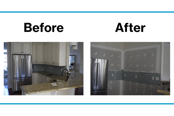 Decon before and after of a kitchen