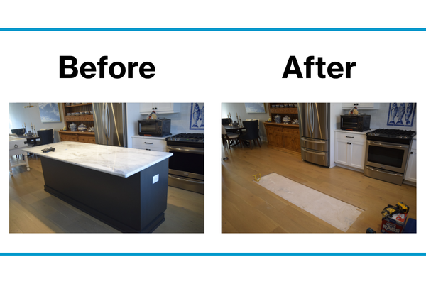 Decon before and after of a kitchen