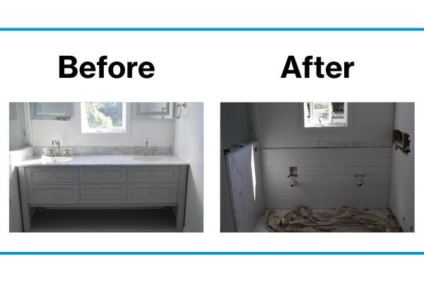 Decon before and after of a vanity