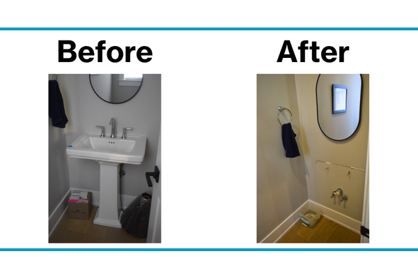 Decon before and after of a sink