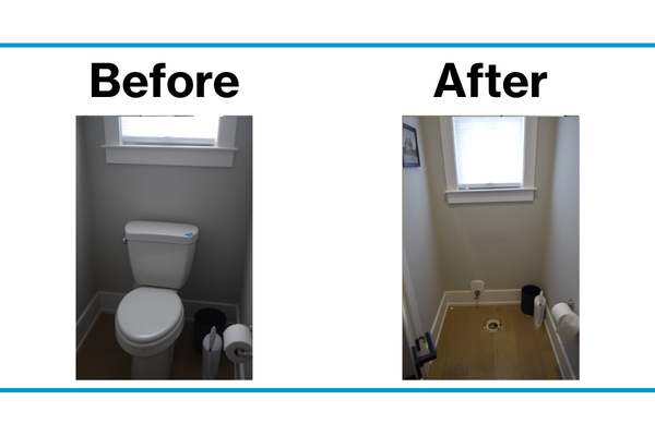 Decon before and after of a toilet