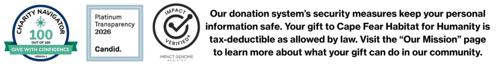 Your donation is secure; three verified badges from Charity Navigator, Candid, and Impact Genome